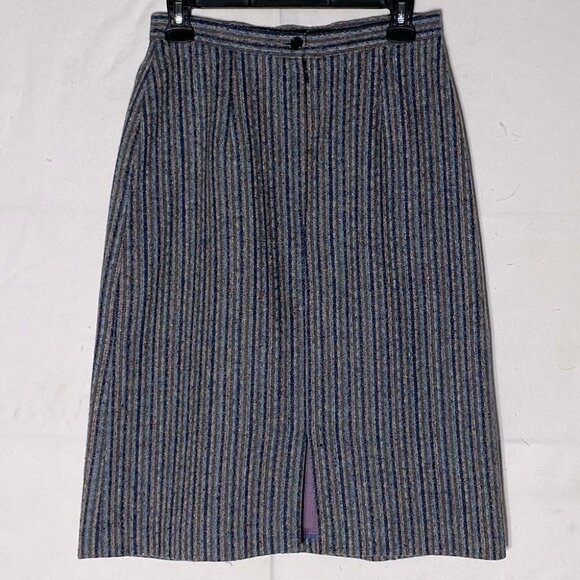 Vintage Ziba Grey Blue Wool Striped Pencil Skirt  S - Picture 2 of 10